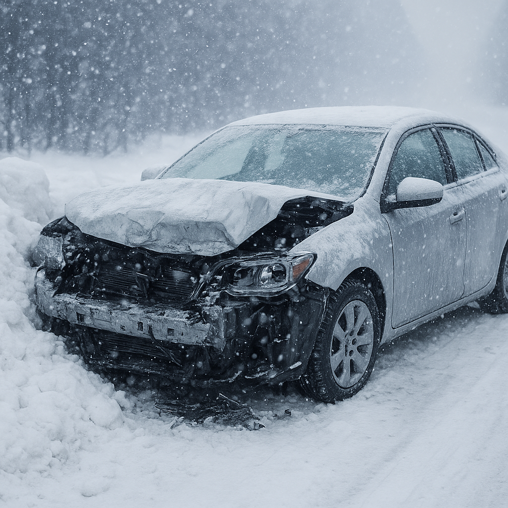 Car crash in a snowbank Car crash in a snowbank