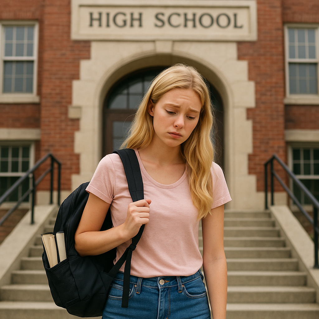College student at high school. College student at high school.