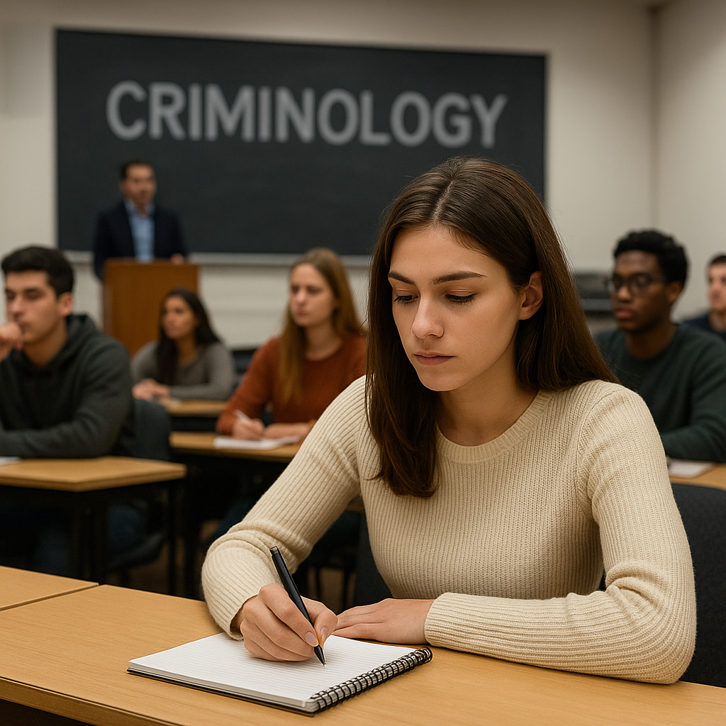 student in an university lecture hall in crimonology