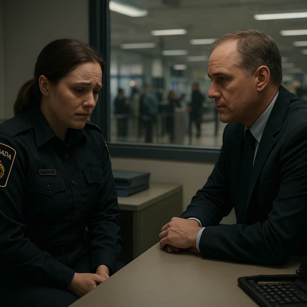 border services offcier speaking to her supervisor