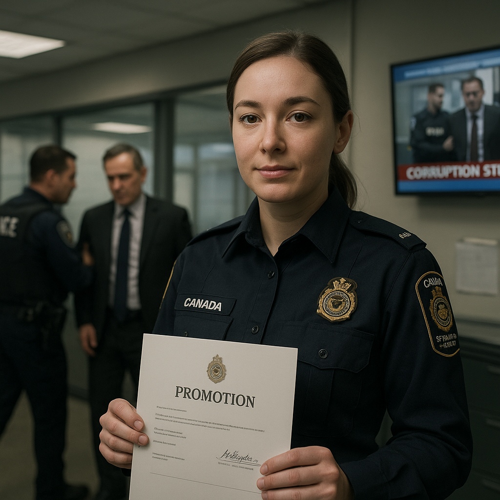 woman border services officer denouncing her supervisor for coruption