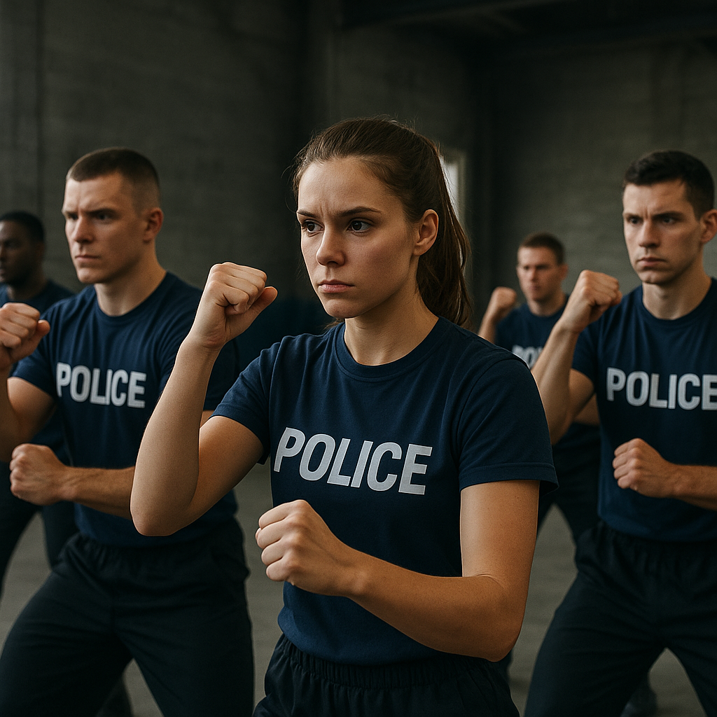 students in police training doing physical trainining in a serious atmosphere