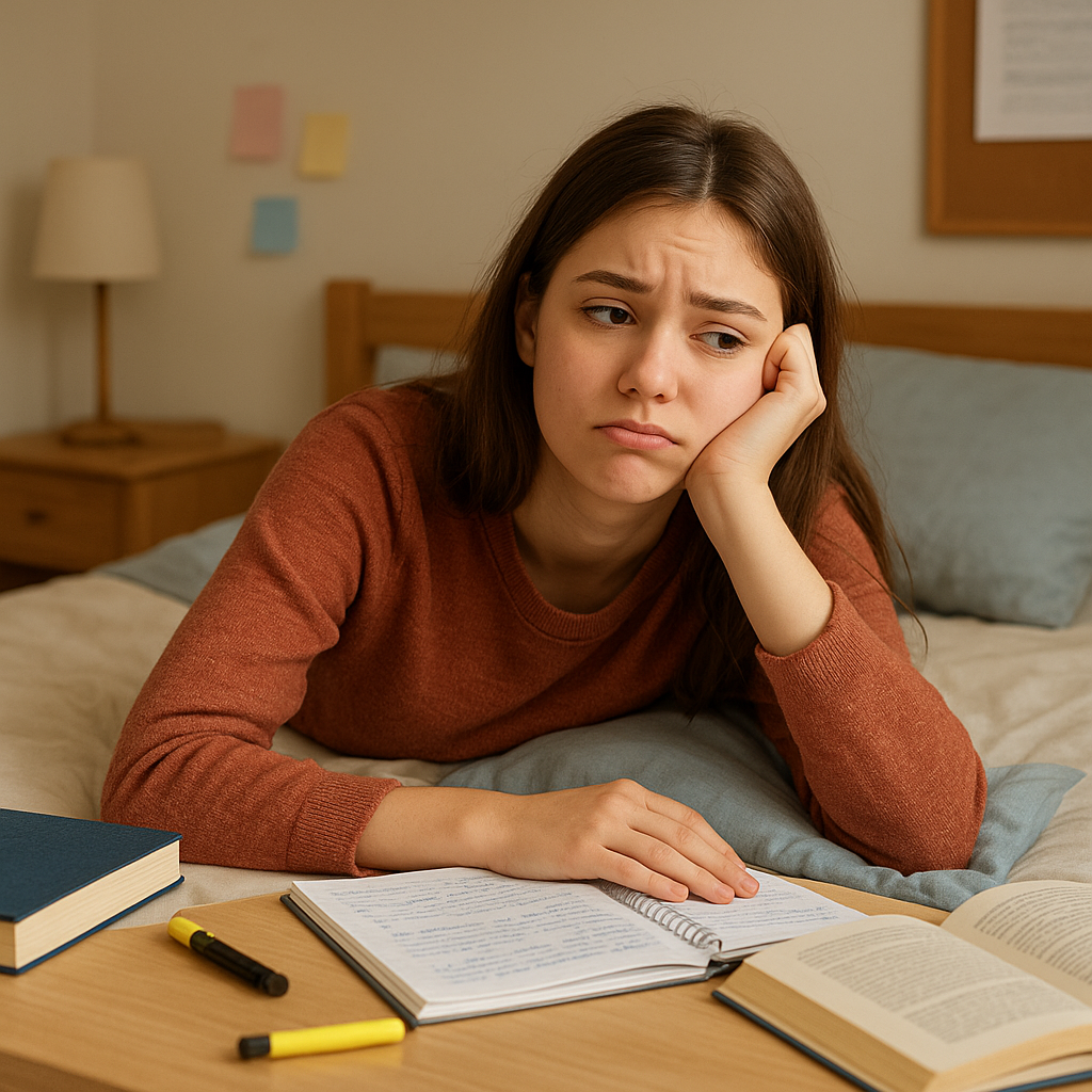 student procrastinating about her school