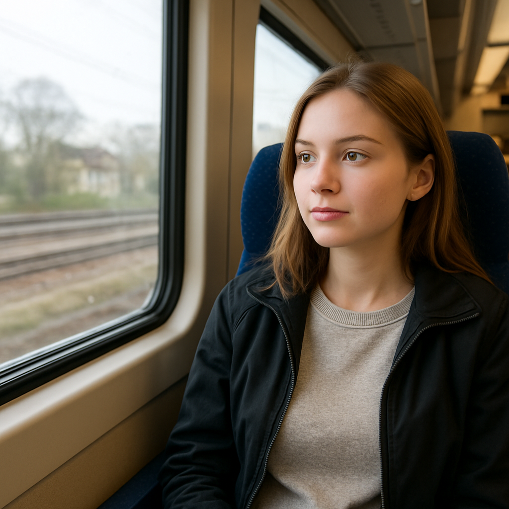 a gitl who is taking the train