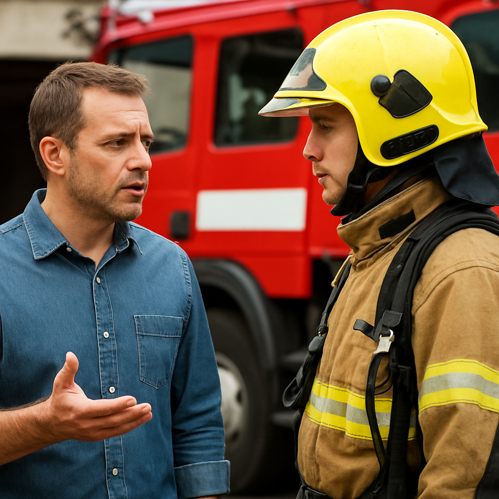 talking to a firefighter