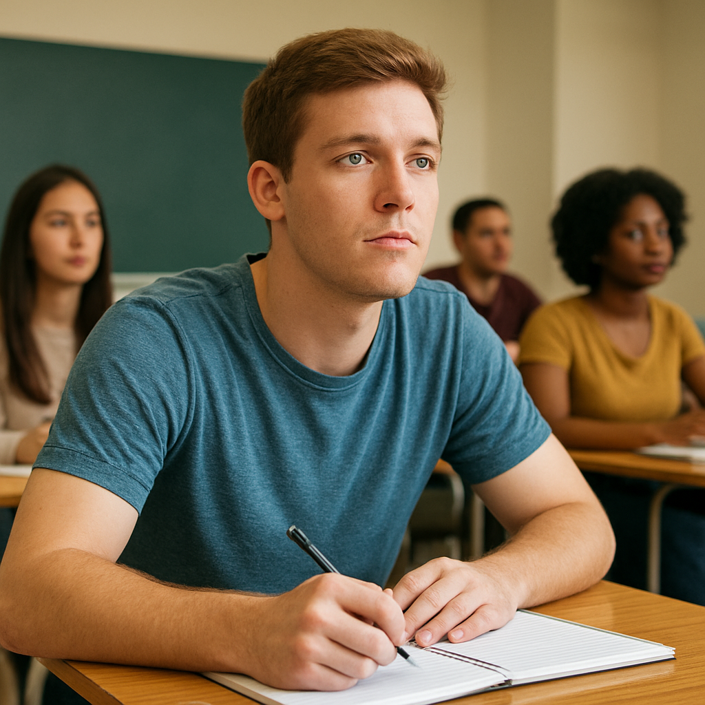 guy listening in class