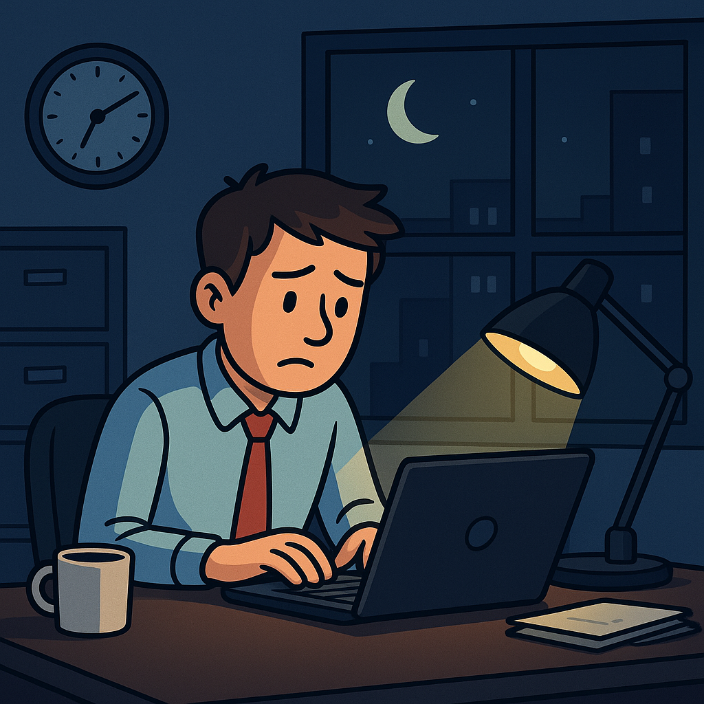 person working alone night office
