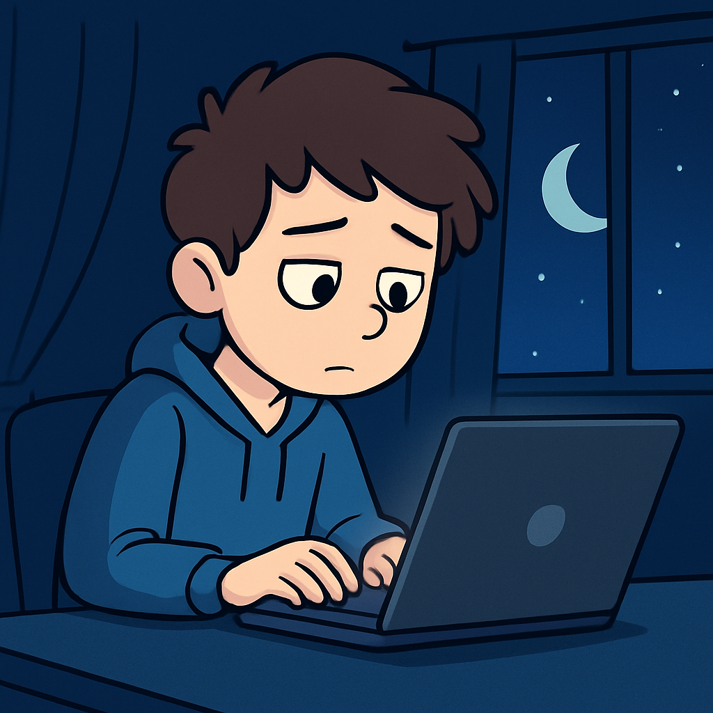 person alone laptop night
