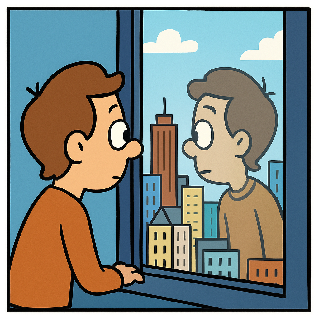 person window city view reflective