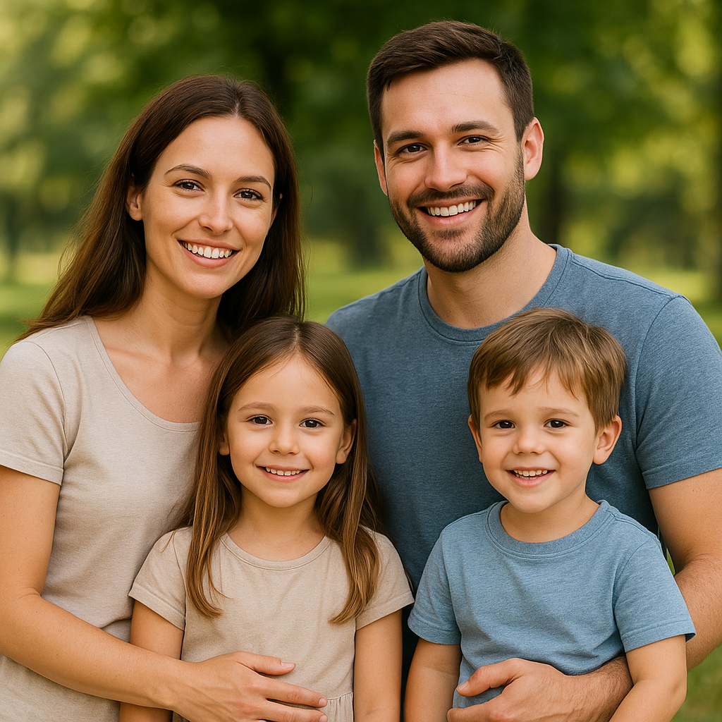 A beautiful couple with two child.