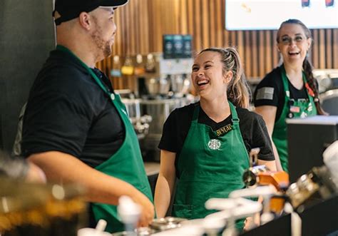A picture of people working at Starbucks.